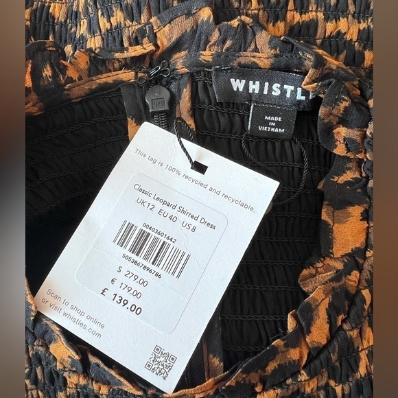 WHISTLES Classic Leopard Shirred Dress NWT - Picture 15 of 16